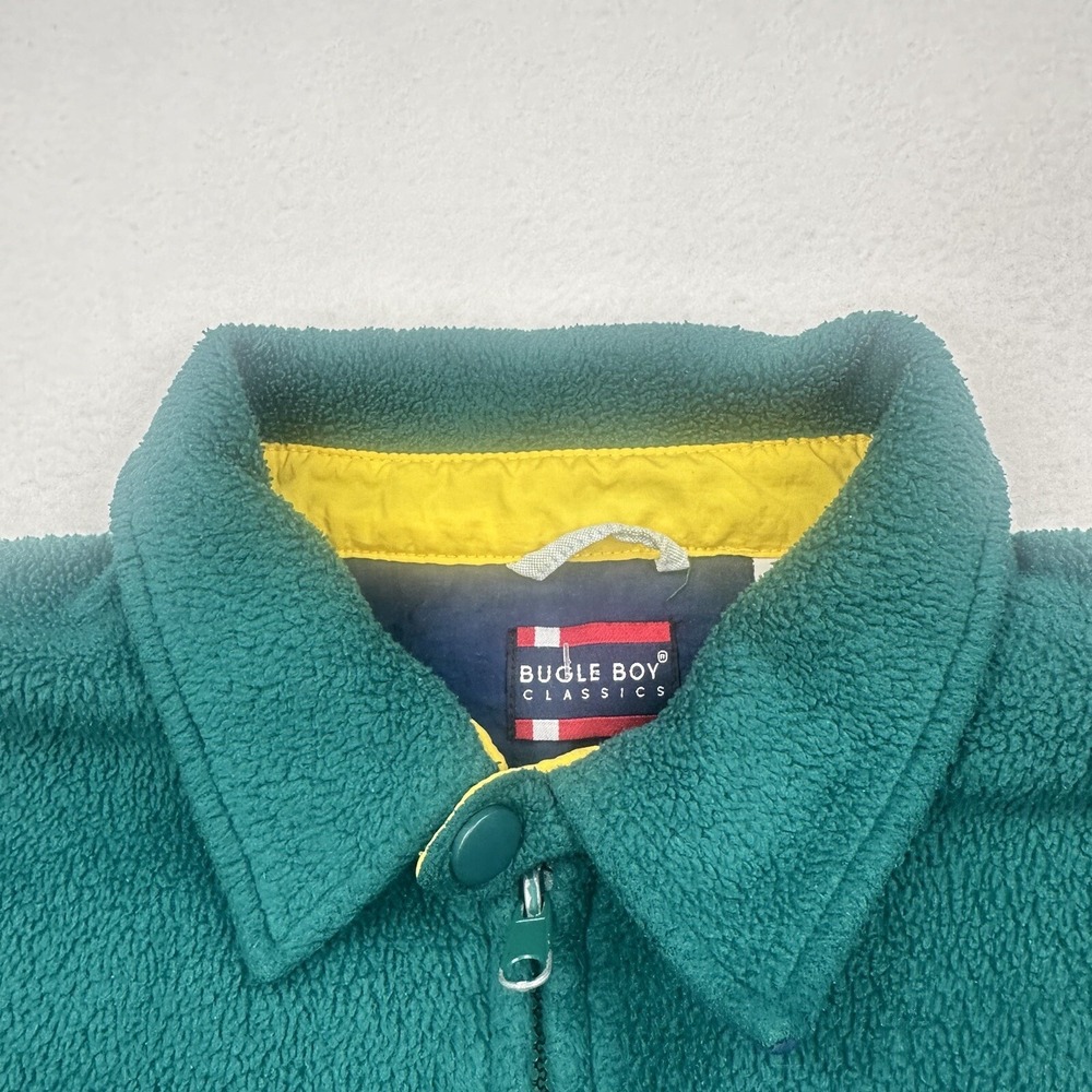 Bugle Boy Fleece Jacket Mens XL Green Vintage 90s Full Zip Collared Crest - Picture 6 of 10